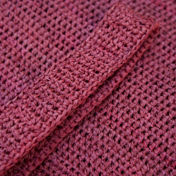 Helen Kaminski 100% Raffia Burgundy Large Woven Tote Bag Made In Madagascar - Picture 5 of 14